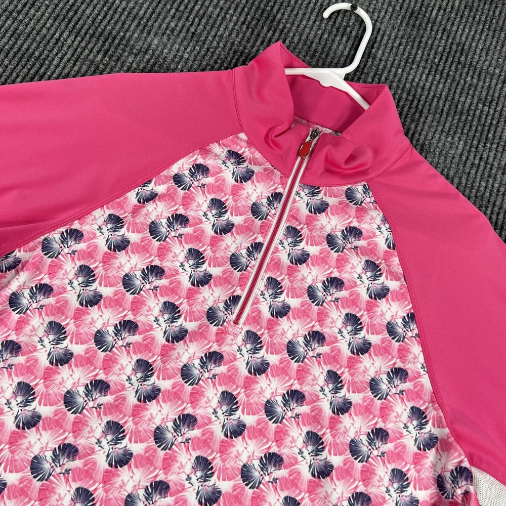 Greg Norman Pullover Womens Large Pink Floral PlayDry Quarter Zip Golf Shirt